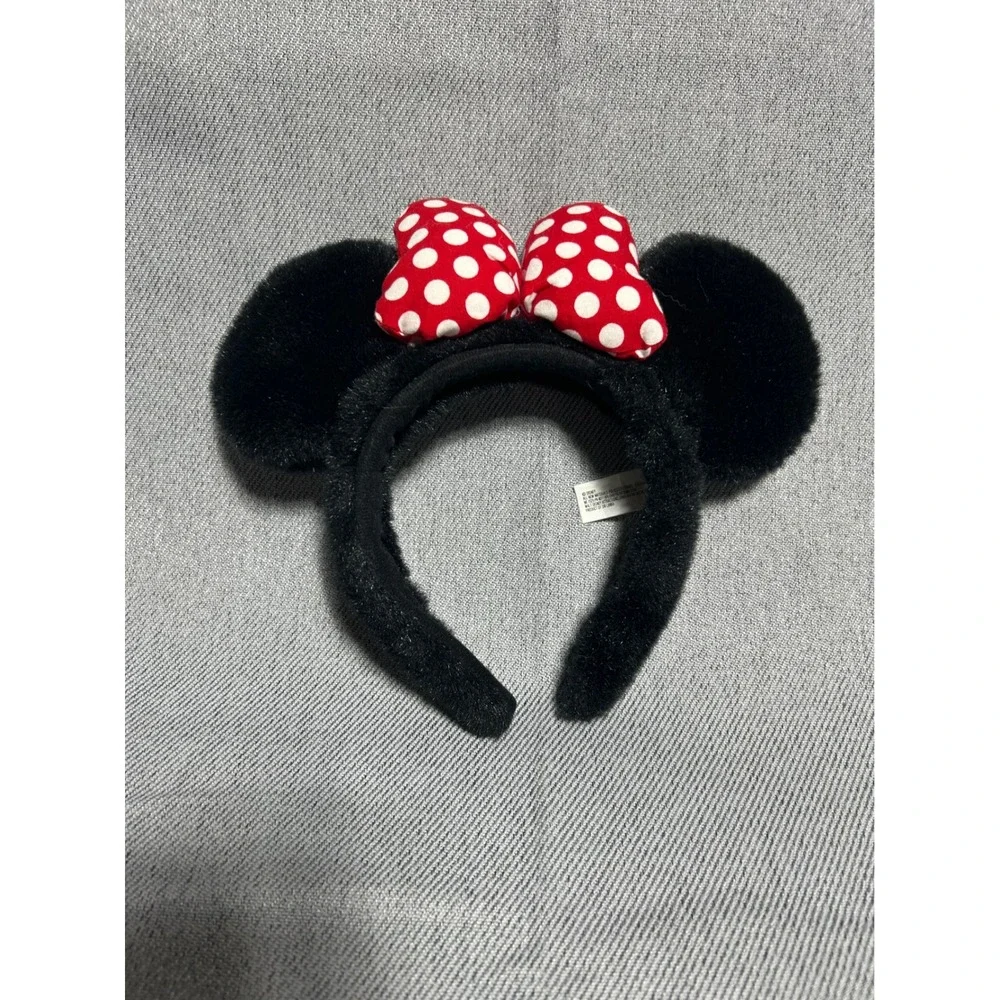 Disney Minnie Mouse Headband OS Black Red Polka‎ Dot Bow Ears Plush Disney World